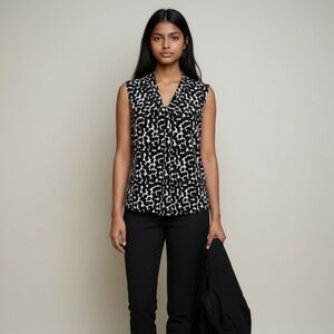 Calvin Klein Black and White Patterned Blouse Stretch Knit XL